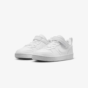 Nike Court Borough Low Little Kids. White all leather. Velcro closure.